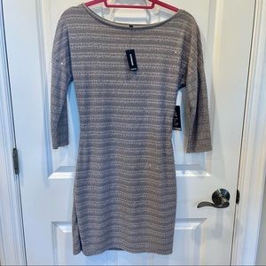 Women’s SZ S EXPRESS Taupe with shimmer Body Skimming Lined Dress BNWT